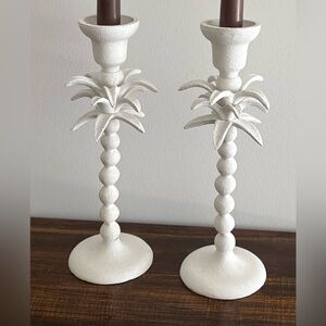 Two Anthropologie White Candle Holders